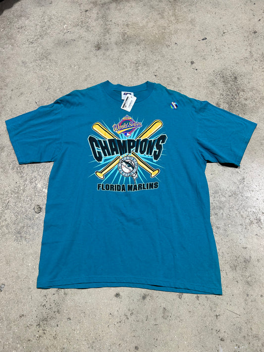 1997 Marlins World Series Big Logo Tee - Teal Size XL