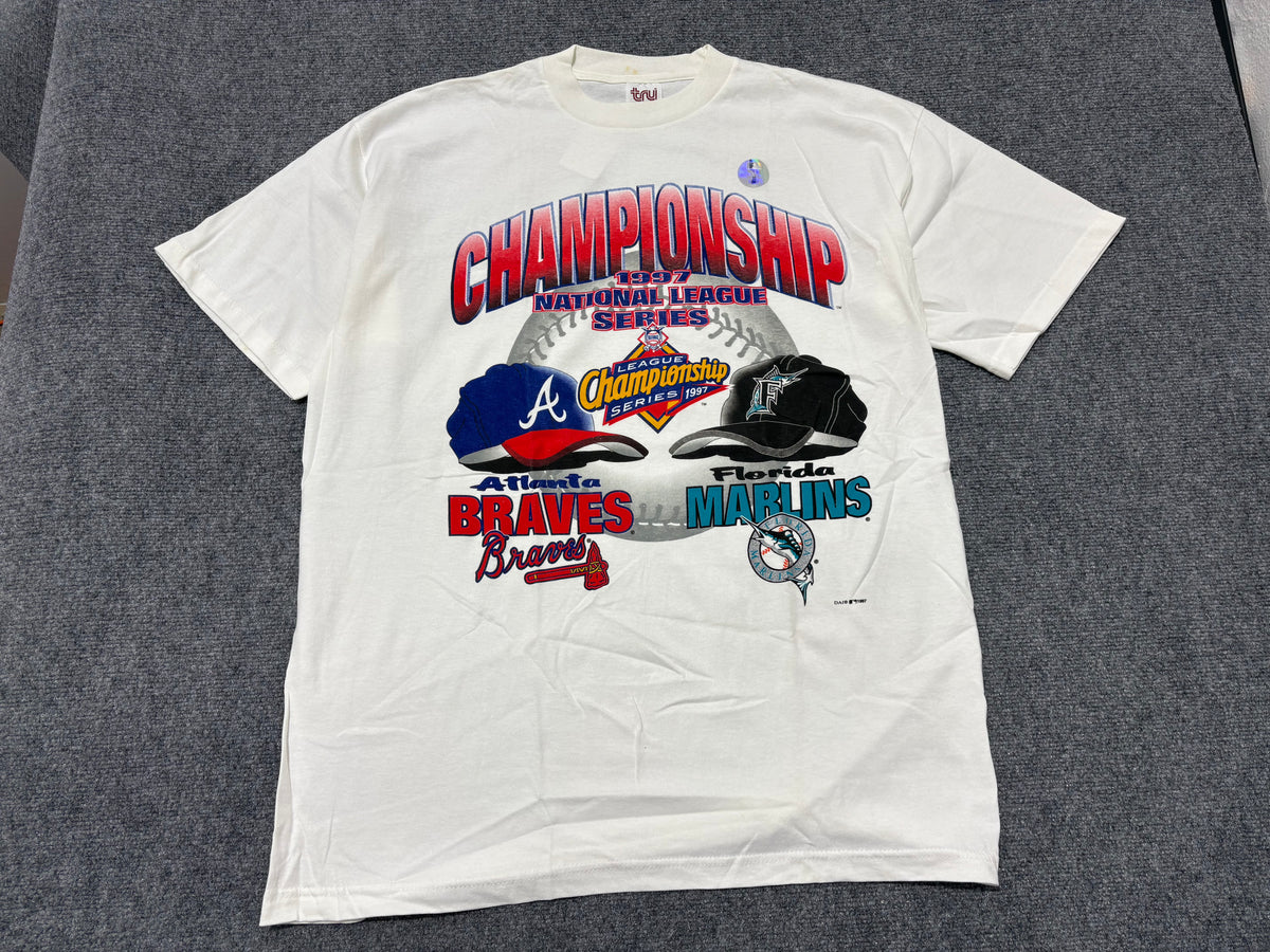 1997 Braves vs Marlins National League Tee - White Size XL