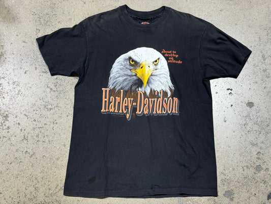 1990 Harley Davidson Appleton Eagle Tee - Faded Black Size XL