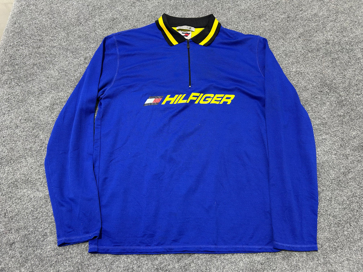 Tommy Hilfiger Quarter Zip Long Sleeve Polo - Blue Size XL