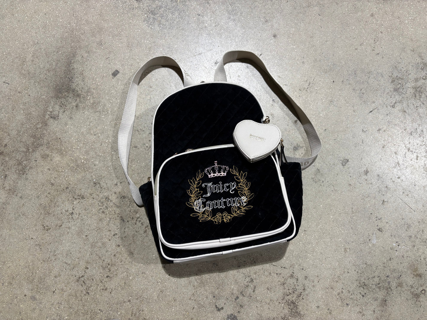 Juicy Couture Velour Bag w Coin Purse - Black/ Beige
