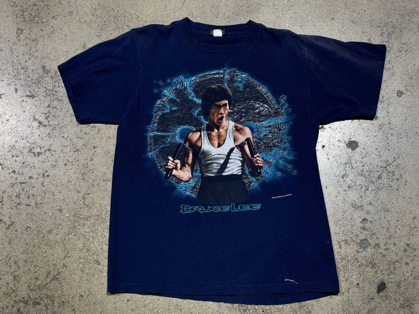 90s Bruce Lee Nunchucks Tee - Navy Size Large