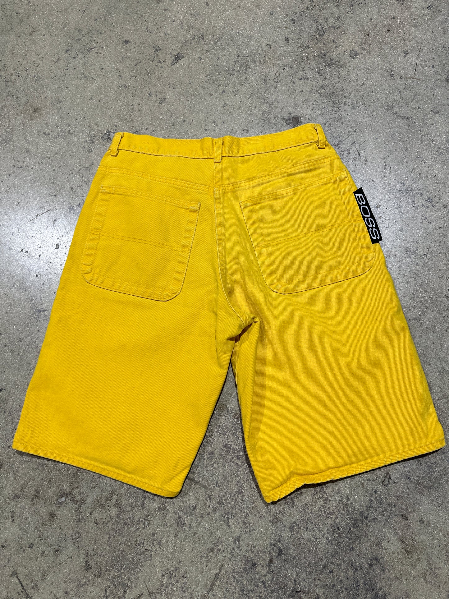 Boss Embroidered Denim Shorts - Yellow Size 34