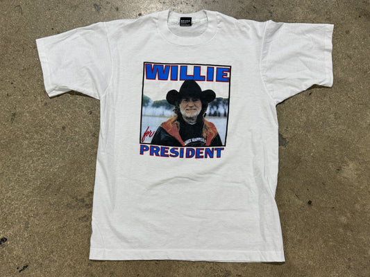 90s Willie Nelson For President Tee - White Size Large