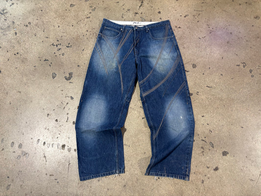 Phat Farm Baggy Wide Leg Jeans - Blue Size 38 x 33