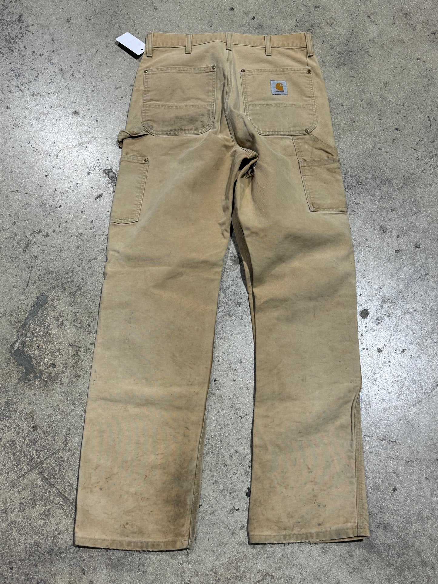 Distressed Carhartt Double Knee Pants - Light Khaki Size 32x34