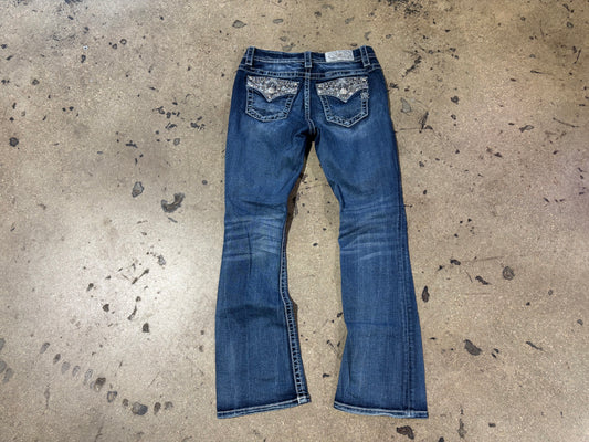 Miss Me Embellished Pockets Mid Rise Bootcut Jeans - Blue Size 27