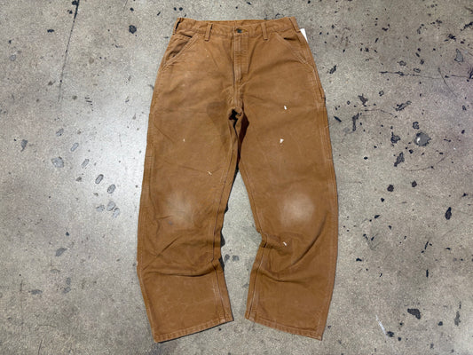 Distressed Carhartt Plaid Liner Carpenter Pants - Dark Khaki Size 33x30