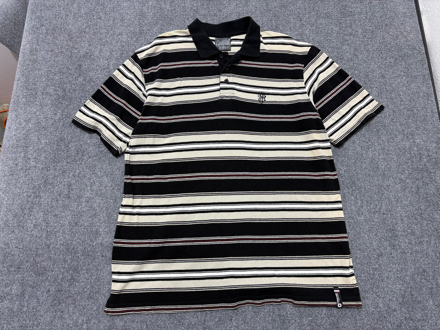 South Pole Striped Polo Shirt - Black / Grey Size XL