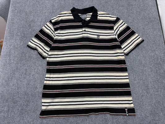 South Pole Striped Polo Shirt - Black / Grey Size XL