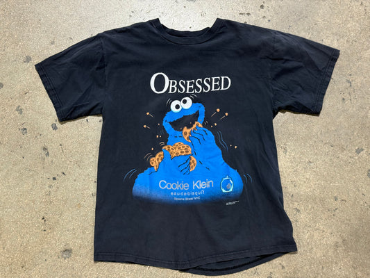 90s Sesame Street Cookie Monster Obsessed Cookie Klein Tee - Faded Black Size Large