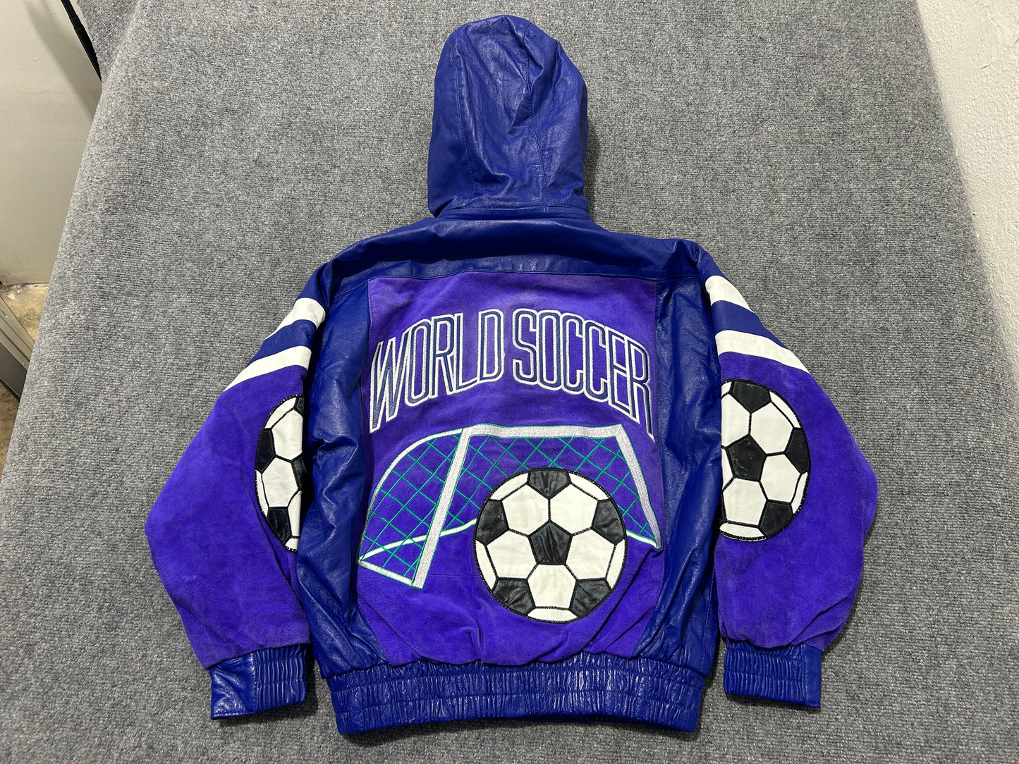 World Cup Leather Zip Up Hoodie - Blue Size Medium