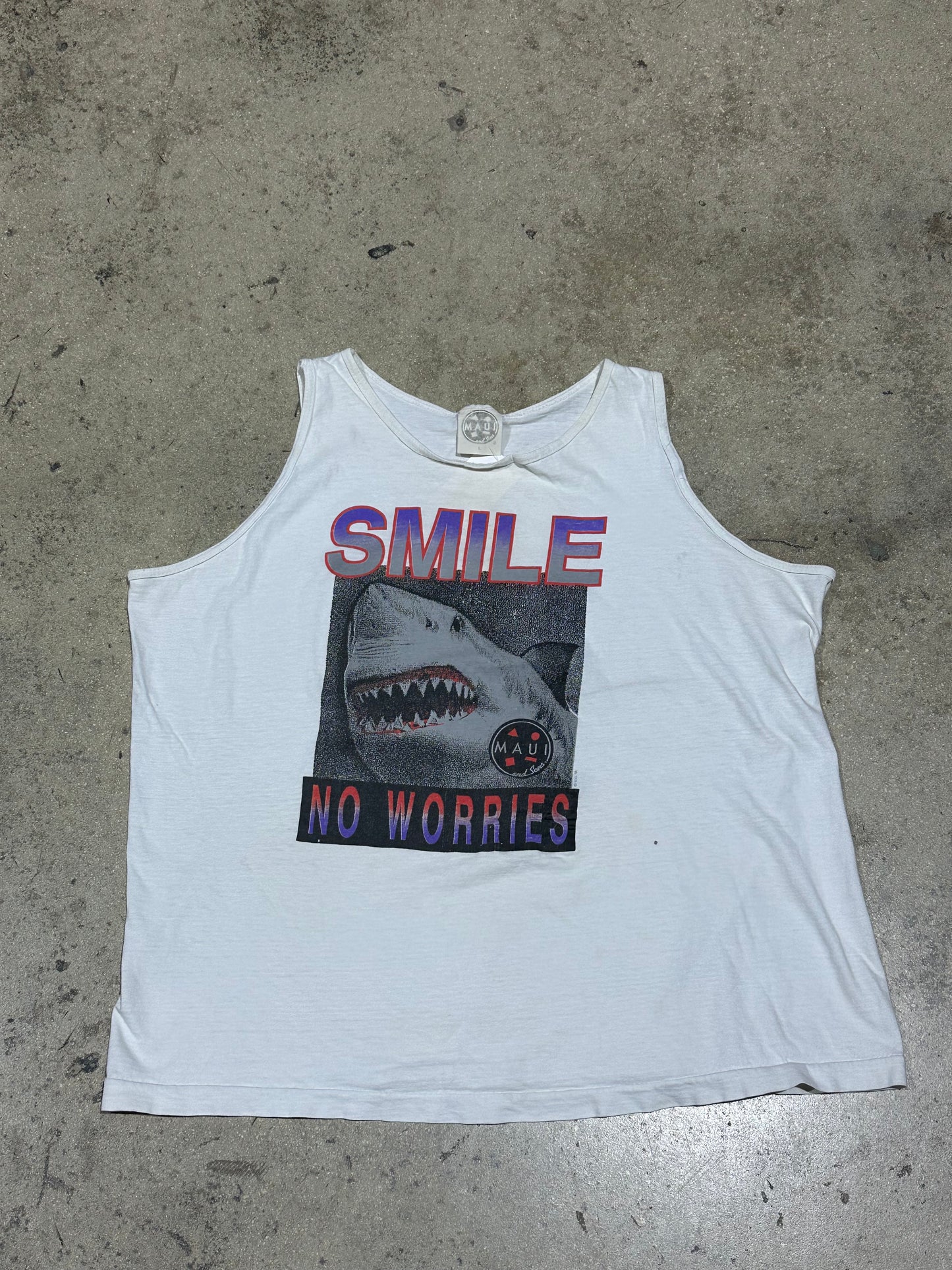 Shark Smile No Worries Tank Top - White Size Large