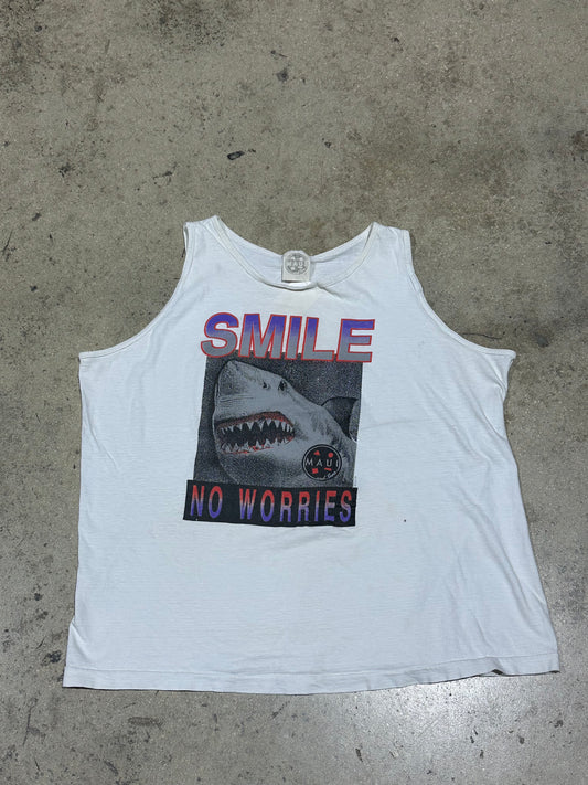 Shark Smile No Worries Tank Top - White Size Large