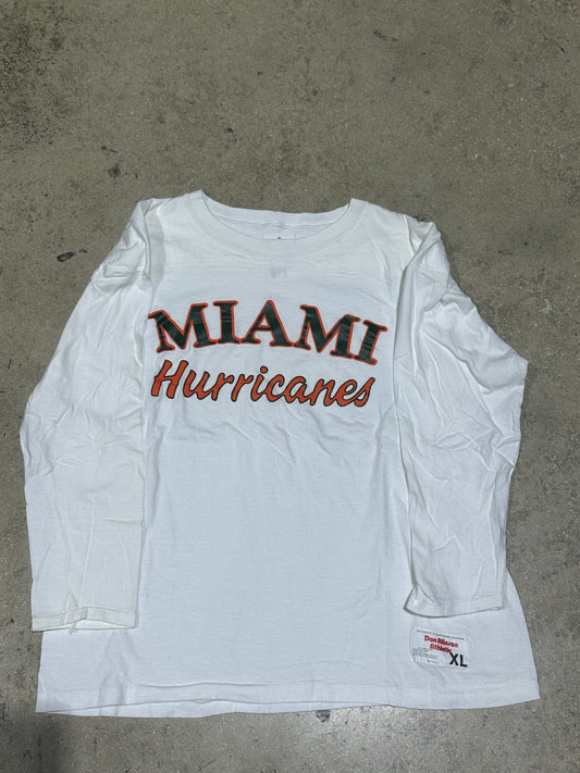 80s Don Allerson Athletics UM Hurricanes Longsleeve Tee - White Size XL