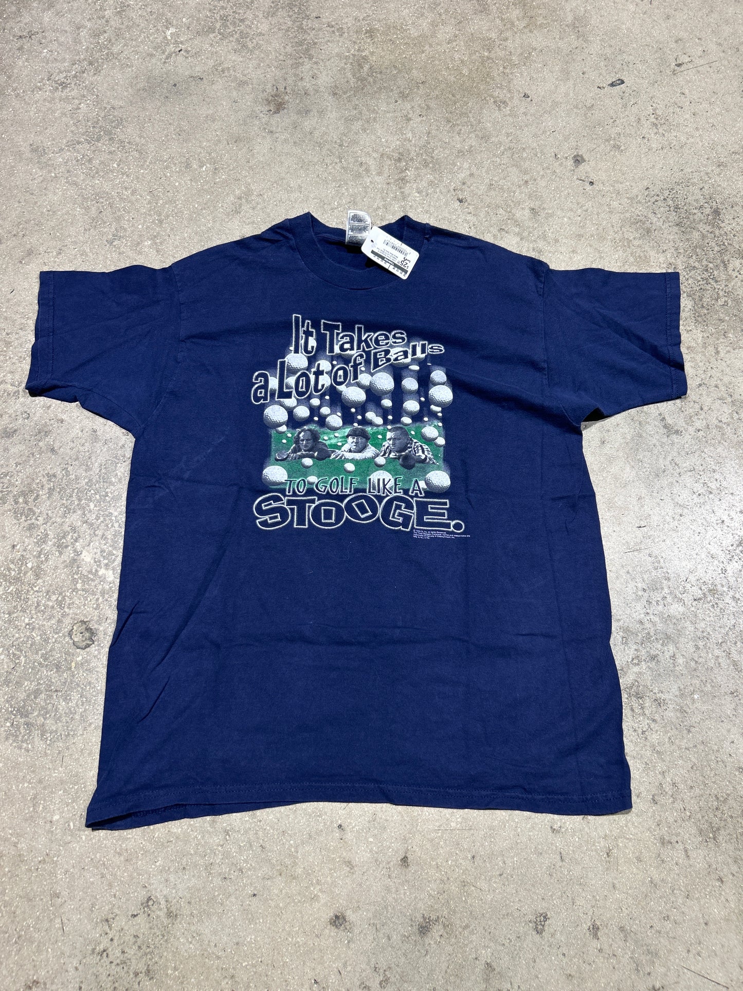 1999 Three Stooges It Takes A Lot Of Balls Tee - Navy Blue Size XL