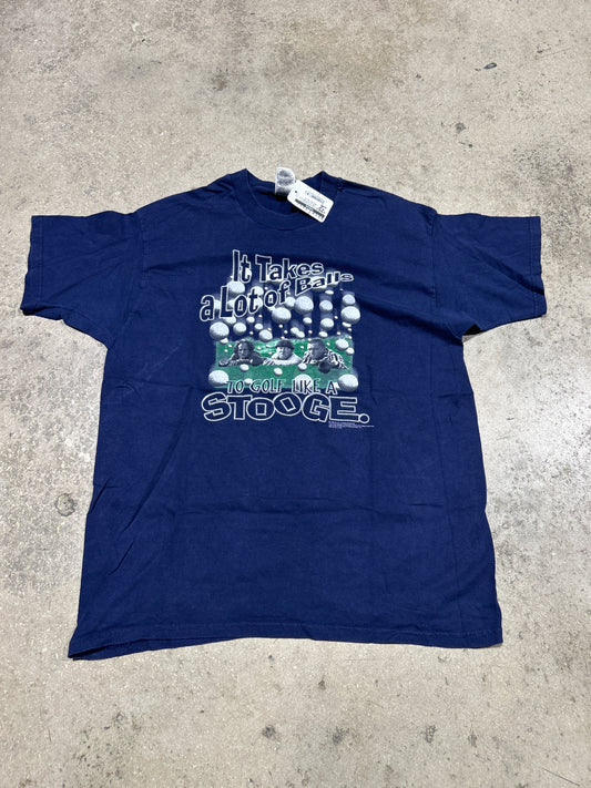 1999 Three Stooges It Takes A Lot Of Balls Tee - Navy Blue Size XL