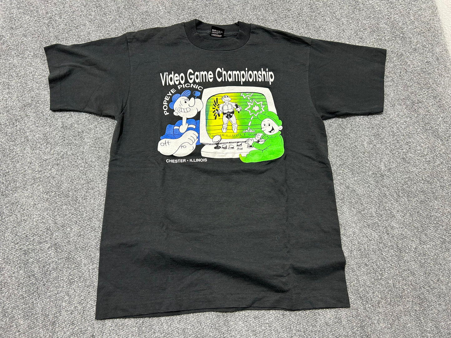 Popeye Picnic Video Game Championship Tee - Black Size Large (con)