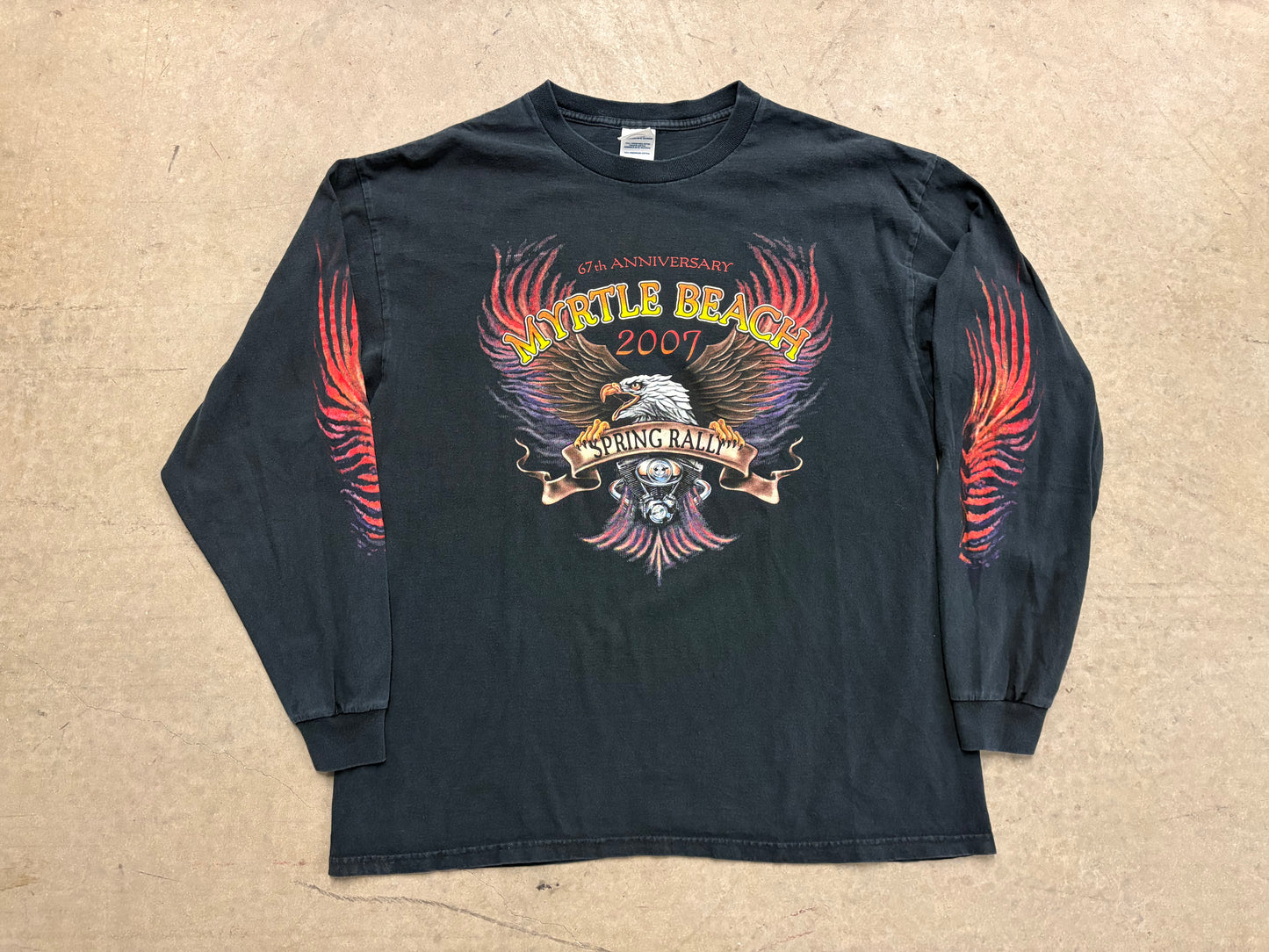 2007 Myrtle Beach Flaming Eagle Long Sleeve - Black Size XL