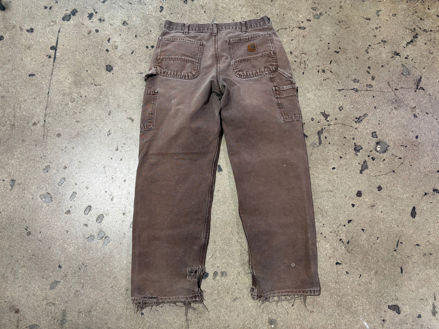 Distressed Carhartt Double Knee Pants - Faded Brown Size 32 x 30