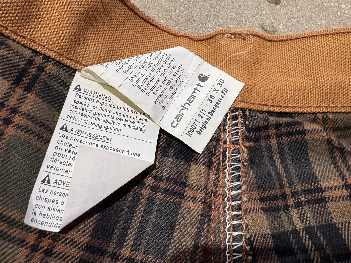 Carhartt Double Knee Flannel Lined  Carpenter  Pants - Dark Khaki Size 38 x 30