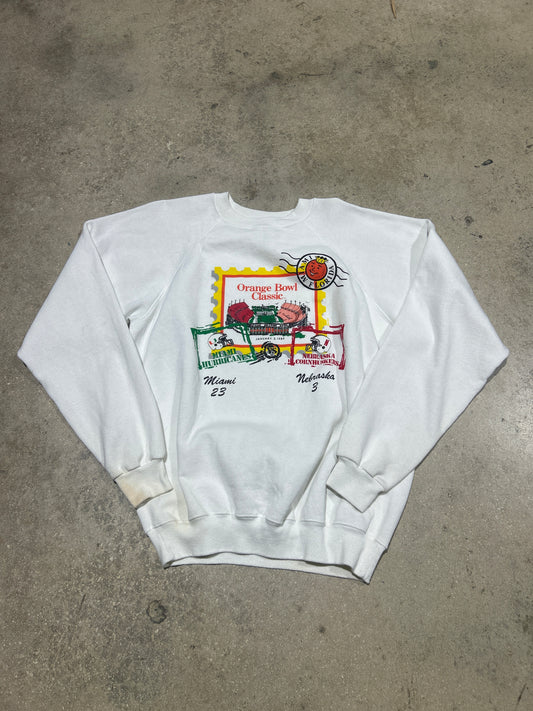 1989 Orange Bowl Classic UM Hurricanes Vs. Nebraska Crewneck - White Size XXL