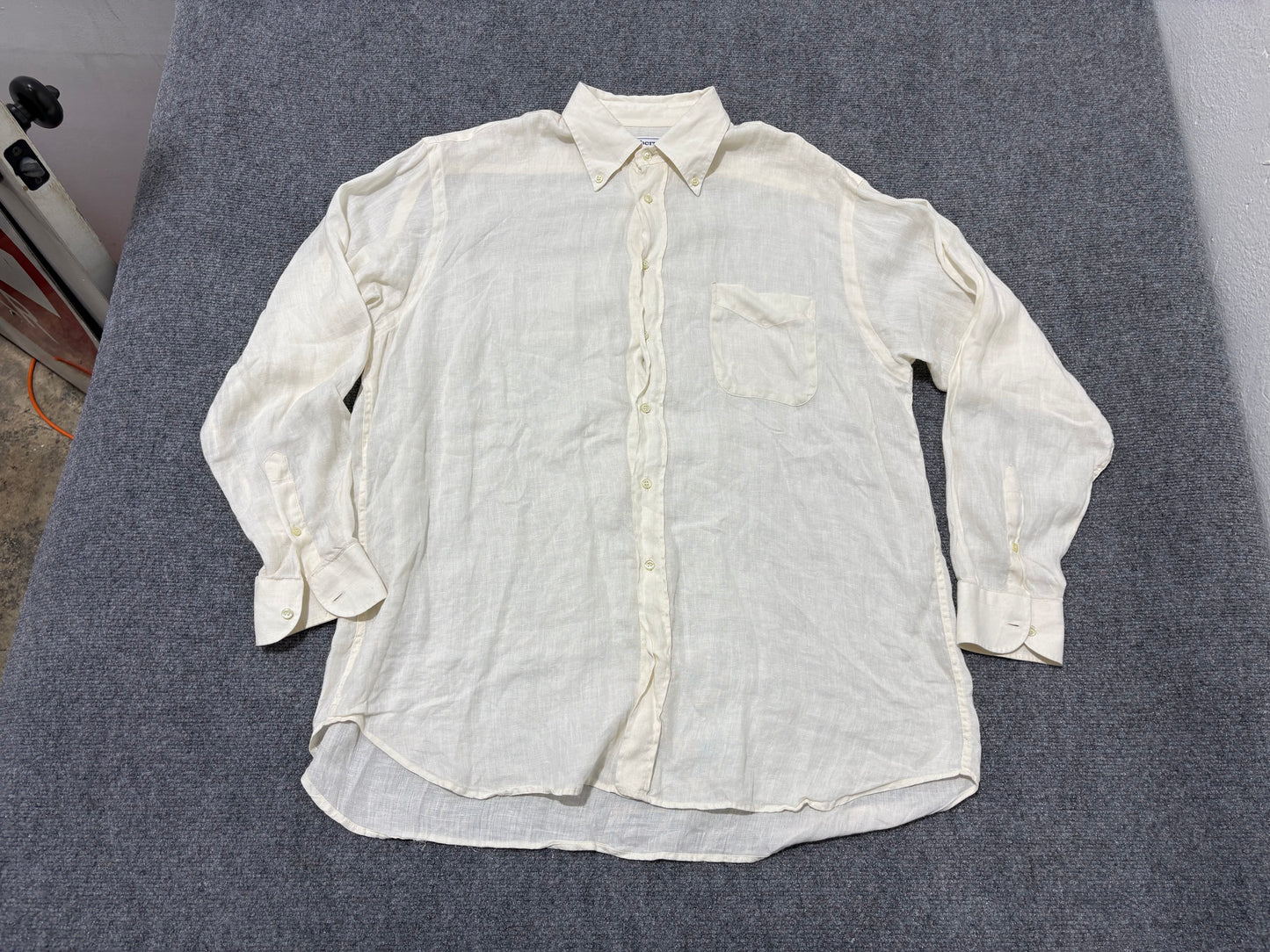 80s Burberry Made In France Linen Button Up Shirt - White Size XL