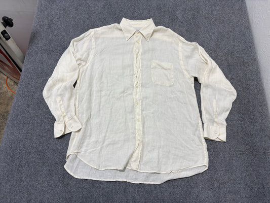 80s Burberry Made In France Linen Button Up Shirt - White Size XL