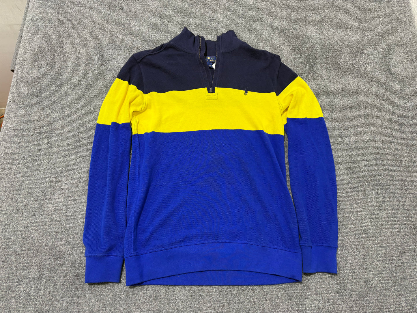 Polo Ralph Lauren Quarter Zip Shirt - Blue / Yellow Size Small