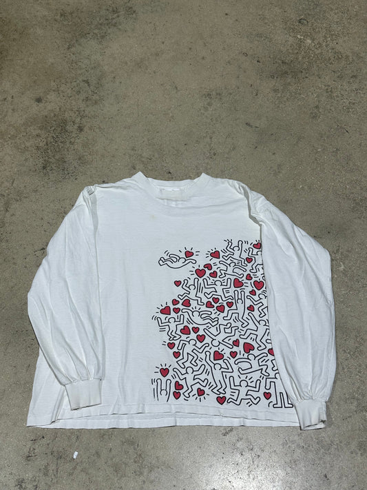 90s Manpower Keith Haring Longsleeve Tee - White Size XL