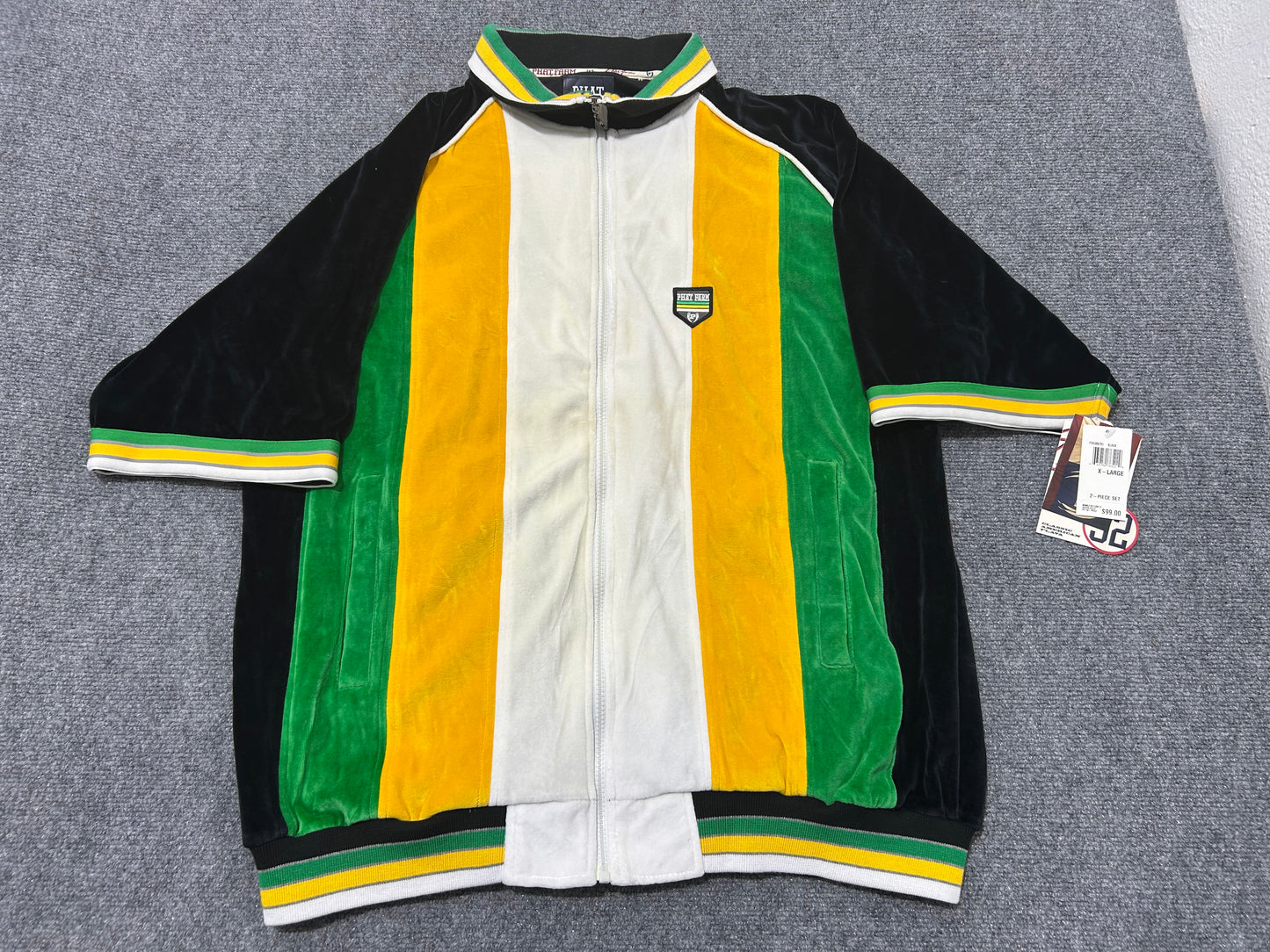 Phat farm Velour Zip Up Shirt - White/Yellow/Green/Black Size XL