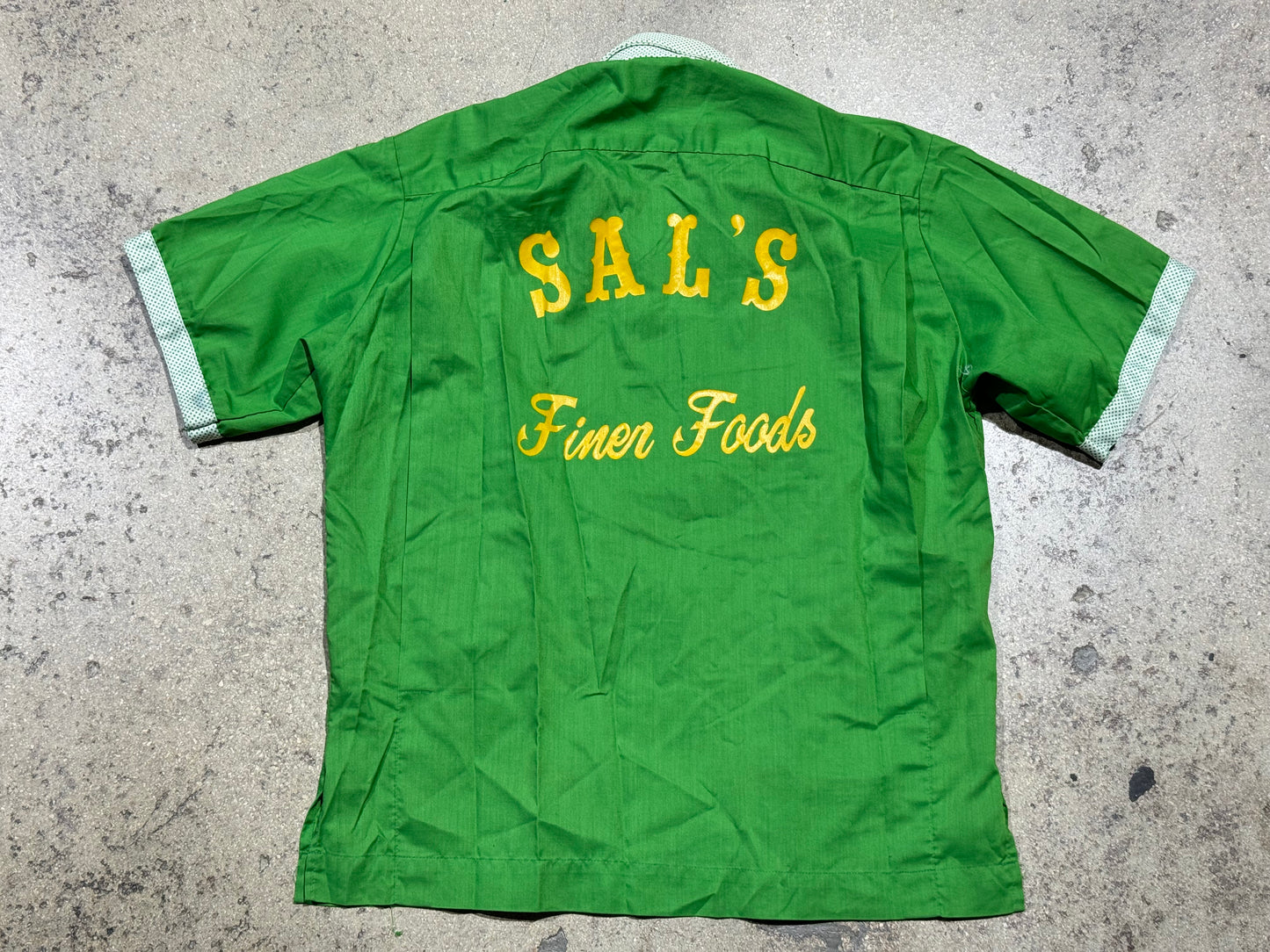 80s Sals Finest Foods Work Shirt - Green Size Large