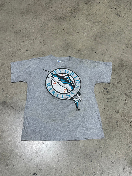 1992 Florida Marlins Big Logo Tee - Grey Size XL