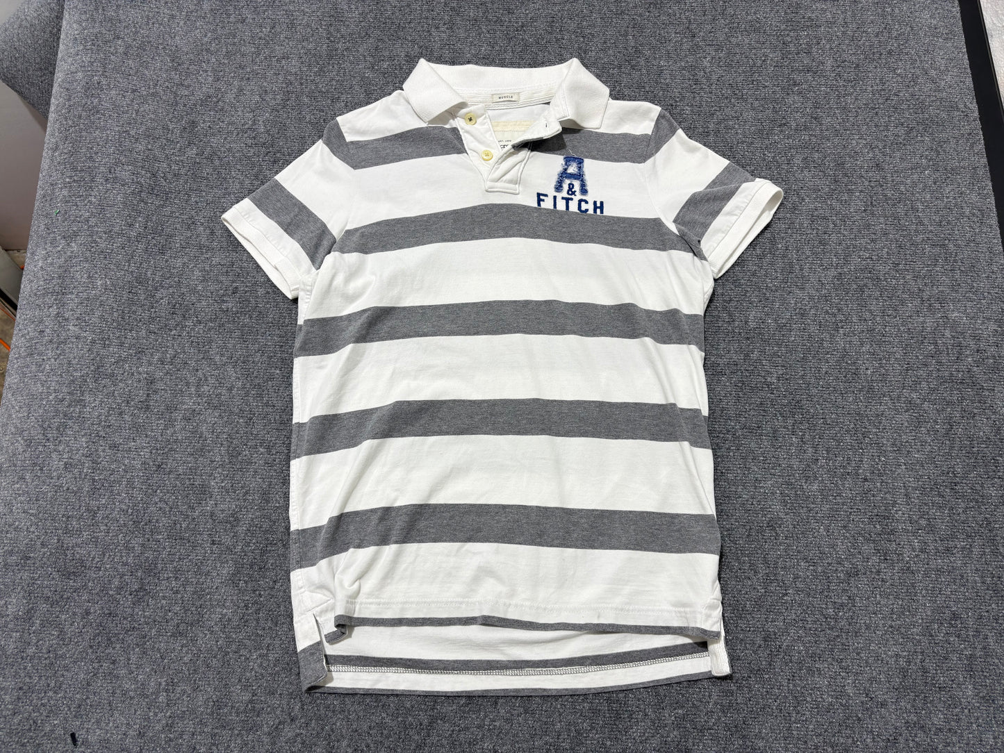 Abercrombie & Fitch Striped Polo Shirt - White/Grey Size XL