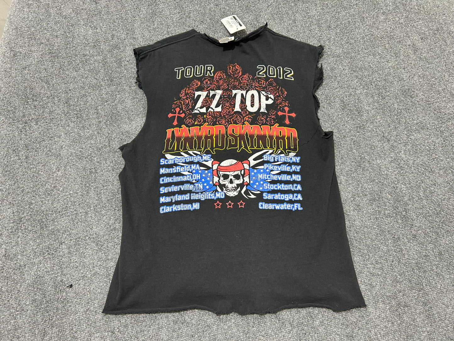 Cutoff Sleeveless 2012 Lynyrd Skynyrd ZZ Top Tour Chopped Tee - Black Size Large