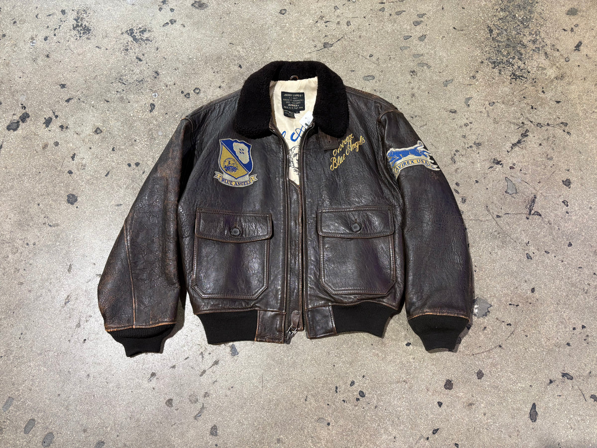 Avirex Type G1 Blue Angels Leather Jacket - Brown Size Small