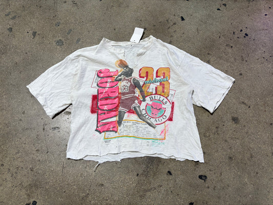 Thrashed Freaky Michael Jordan Cropped Tee - White Size Large