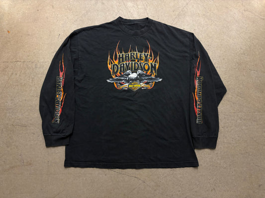 Harley Davidson Eagle & Flames Long Sleeve Tee - Black Size XXL