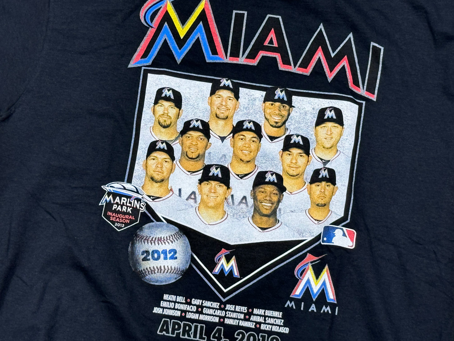 2012 Miami Marlins Inaugural Ballpark Roster Tee - Black Size Large