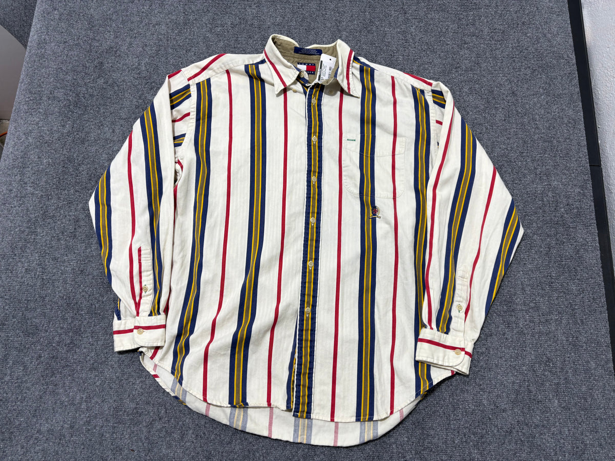 Tommy Hilfiger Striped Button Up - White / Multicolor Size Large