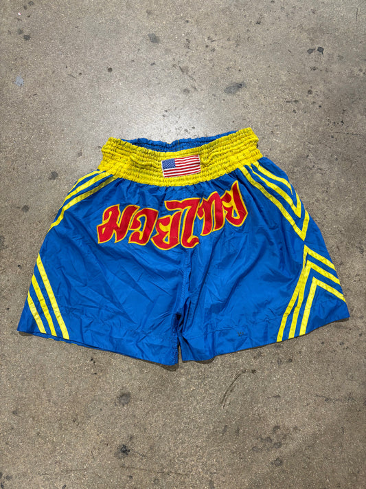 Muay Thai Boxing Shorts - Blue / Yellow Size Large