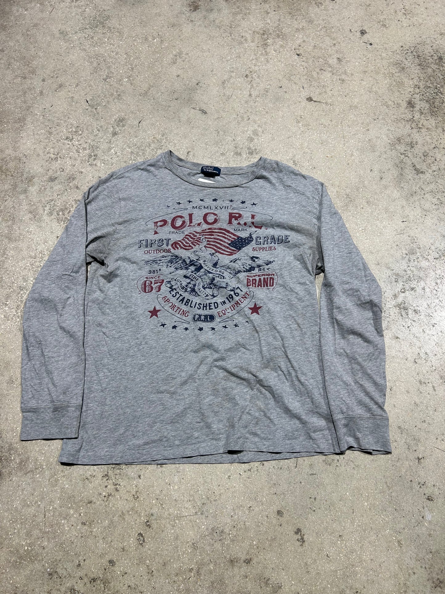 Polo Eagle & Flag Long Sleeve Tee - Gray Size XL