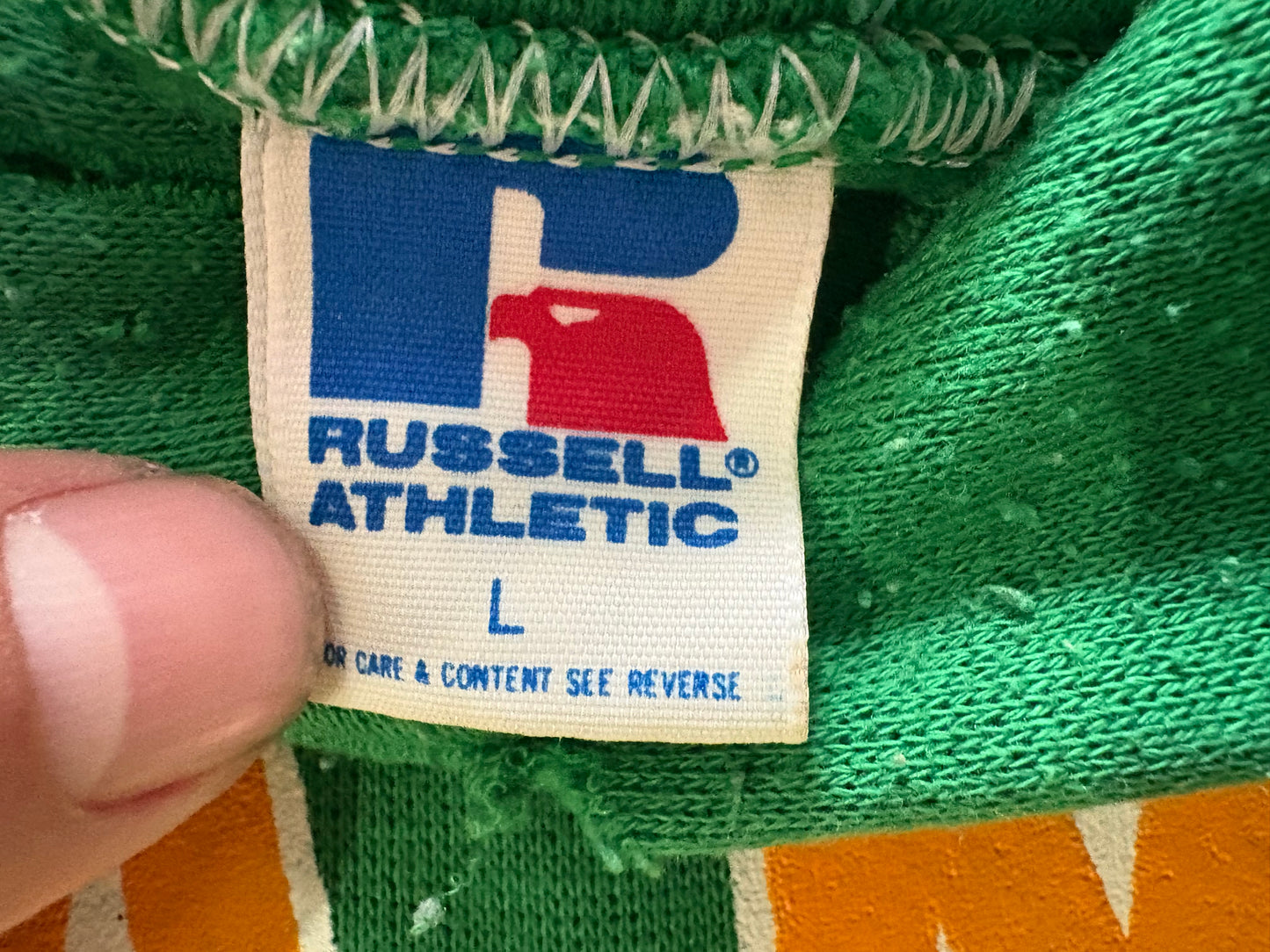 80s Russell Notre Dame Pull Over Hoodie - Green Size Large