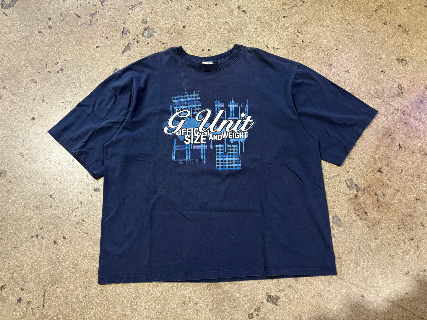 G Unit Official Size and Weight Tee - Navy/ Plaid Size 3XL