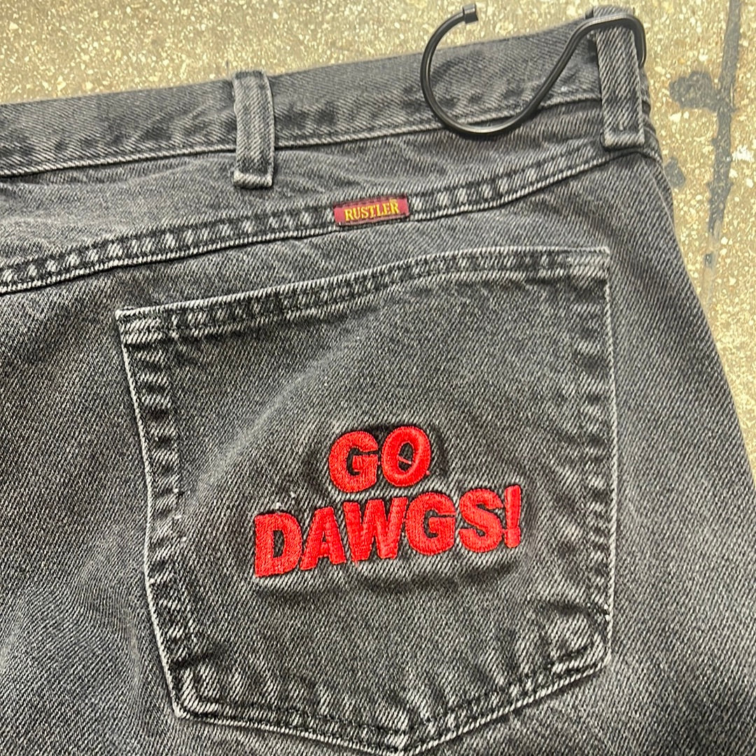 Rustler Georgia Bulldogs GO DAWGS Denim - Washed Black Size 40x30