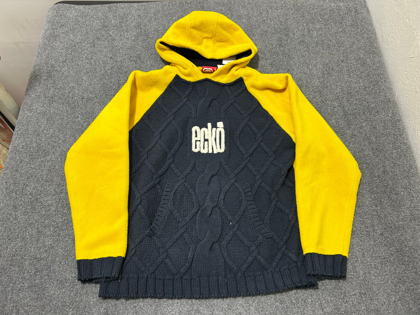 Ecko Fleece/Knit Hoodie - Yellow/Navy Size Large