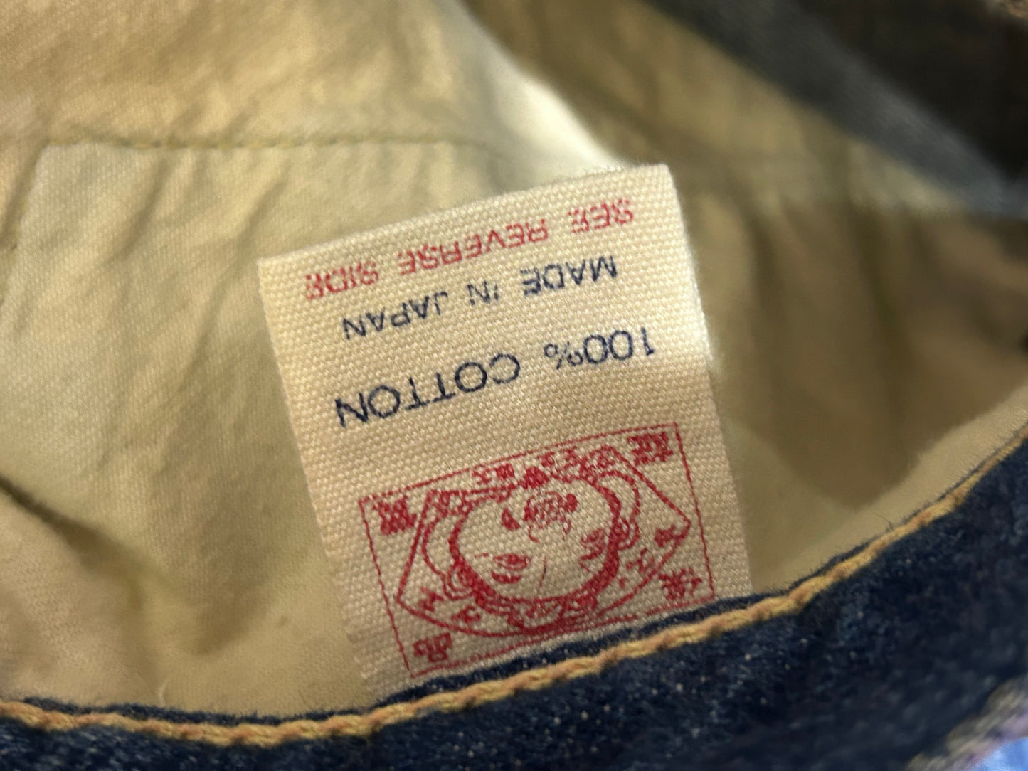 Evisu Big Print Denim Jeans - Navy/Cream Size 38