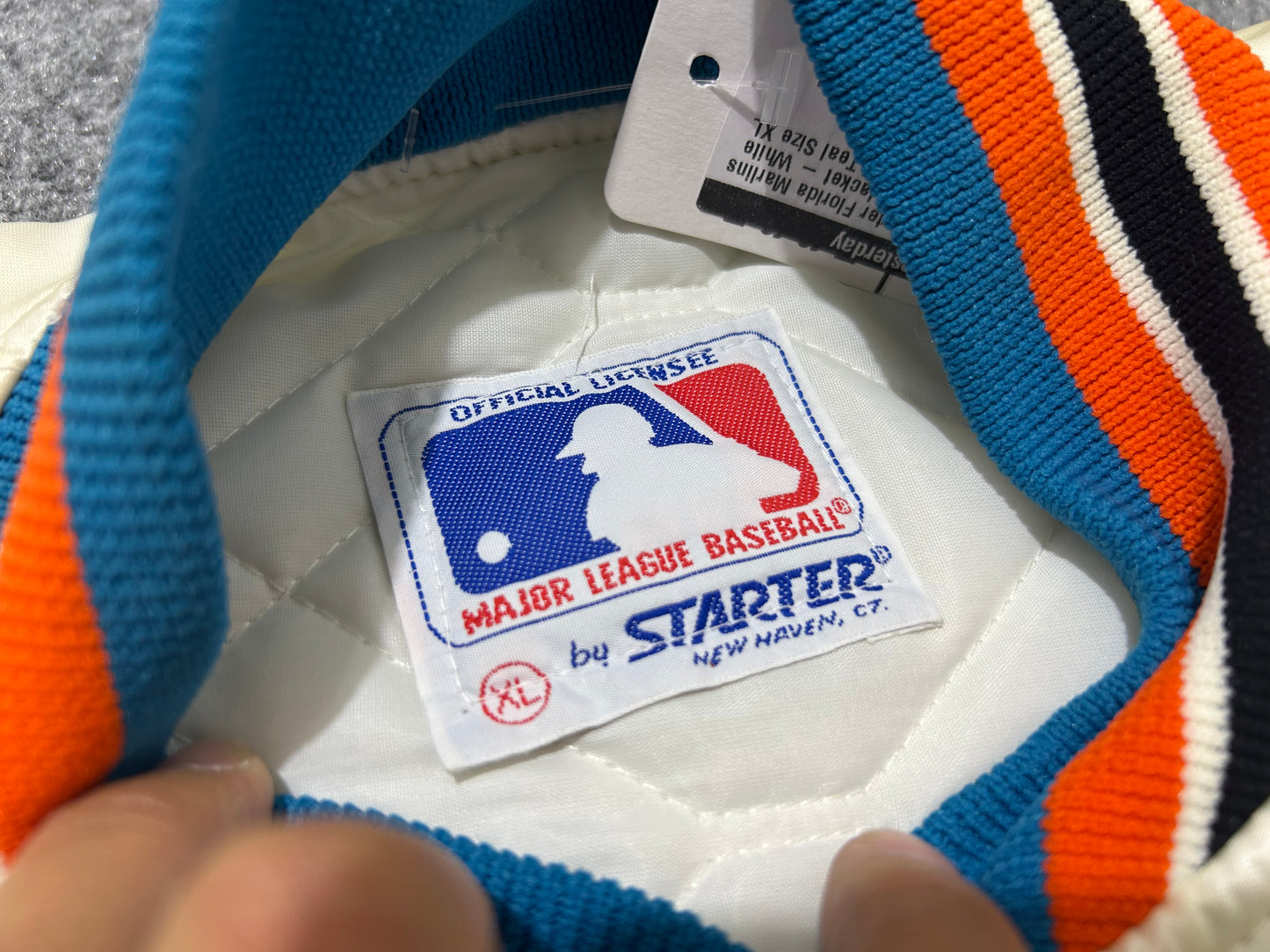 Starter Florida Marlins Satin Jacket - White /Orange/ Teal Size XL