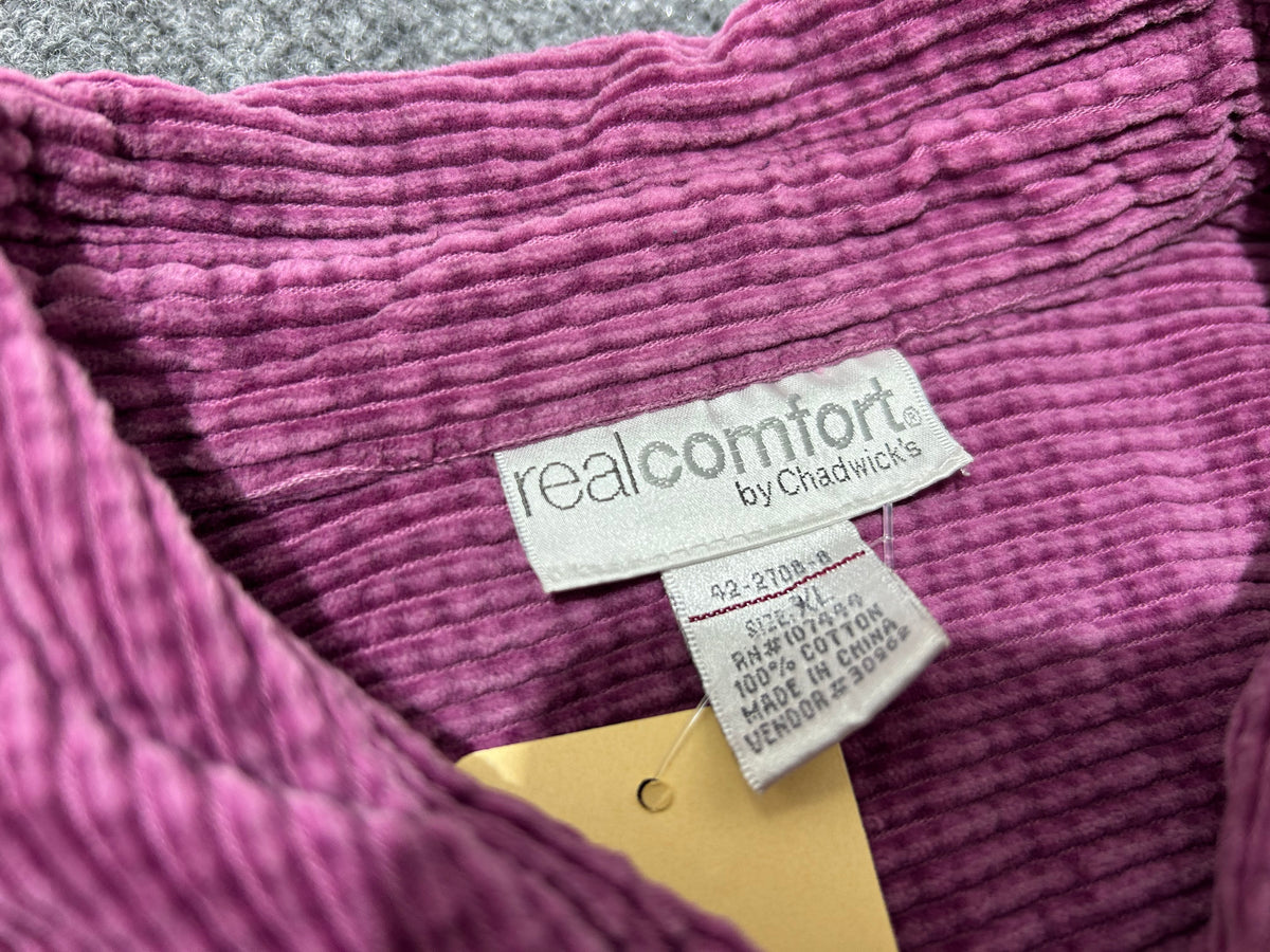 Real Comfort Corduroy Button Up Shirt - Purple Size XL