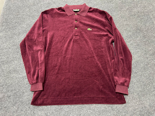 Lacoste Velour Long Sleeve Polo - Burgundy Size XL